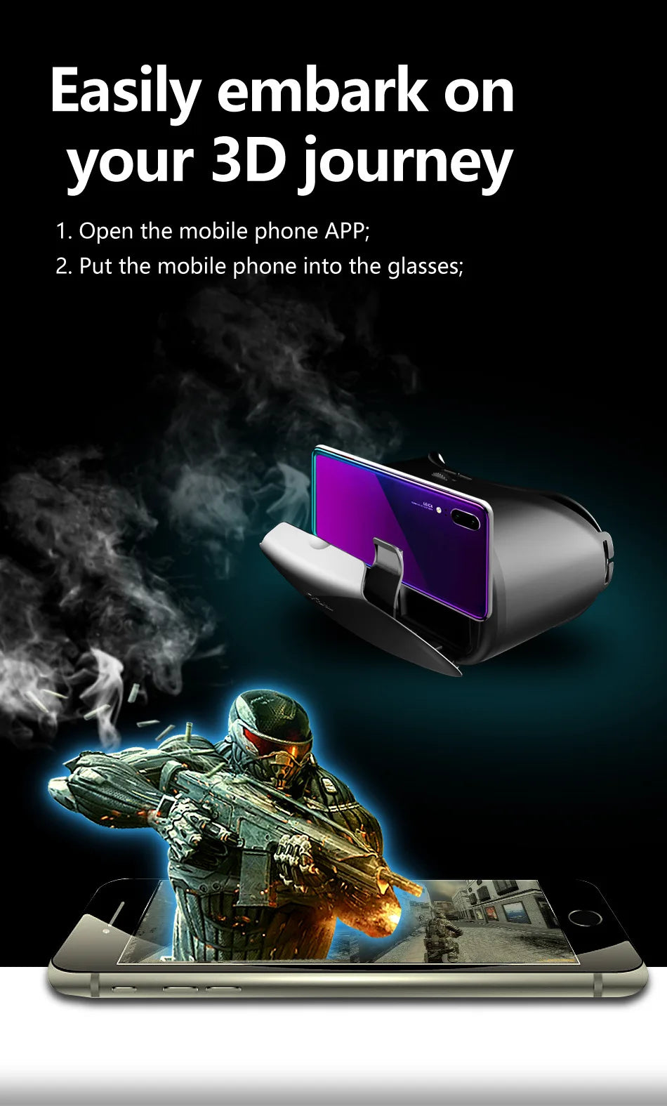 VR Headset for Smartphone 5-7 Inch - Immersive 3D Glasses X7/Y1 Series Tidesmit