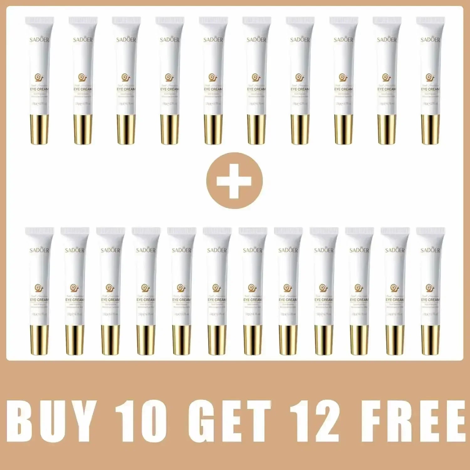 Large set of SADDER eye cream tubes, white with gold bases, buy 10 promo