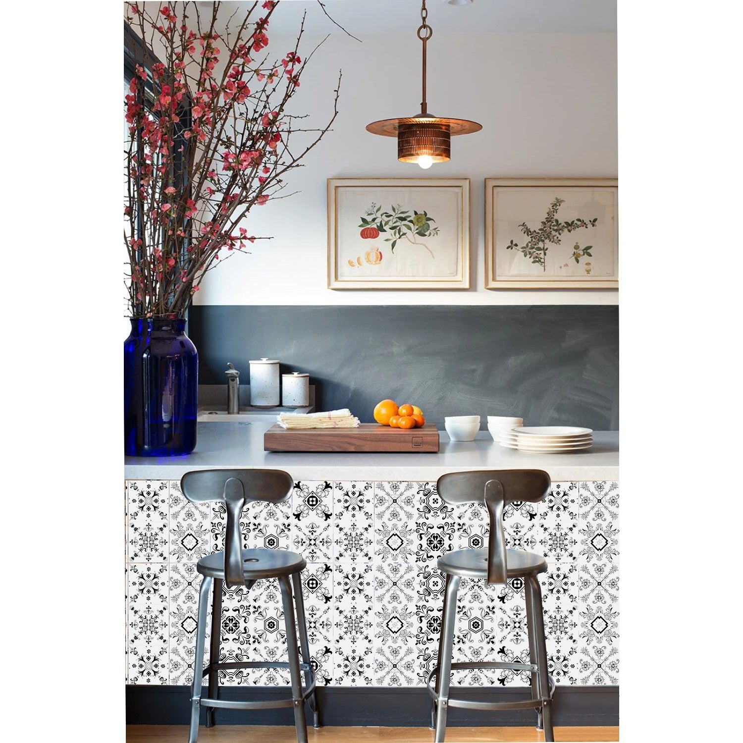 24 pcs/pack, Waterproof and Oil-proof, Easy To Clean, Black And White Simplicity Pattern Self-adhesive PVC Tile Stickers