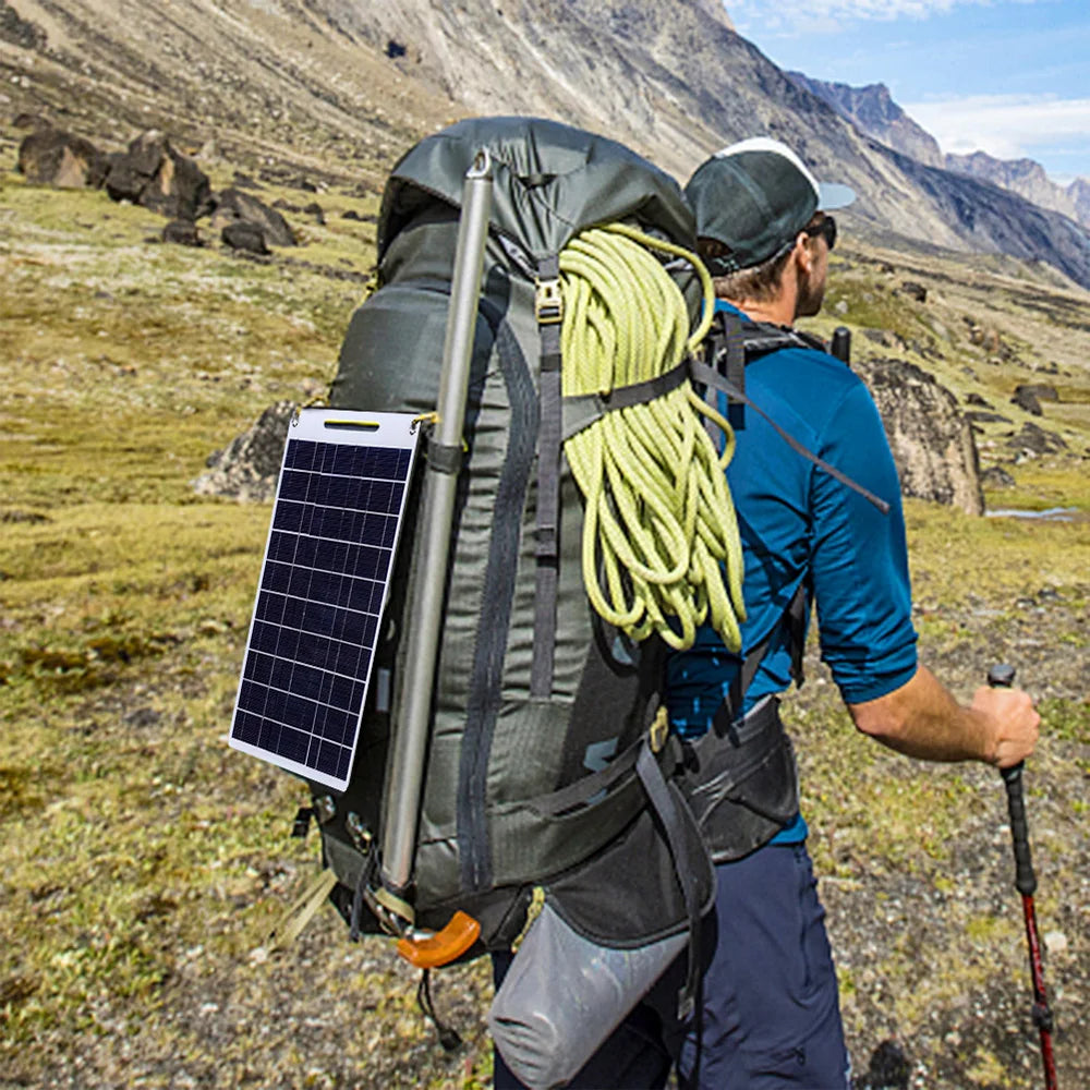 100W Solar Charger with Dual USB Ports, Waterproof & Portable Solar Panel for Outdoor Camping, Hiking, Emergency Devices