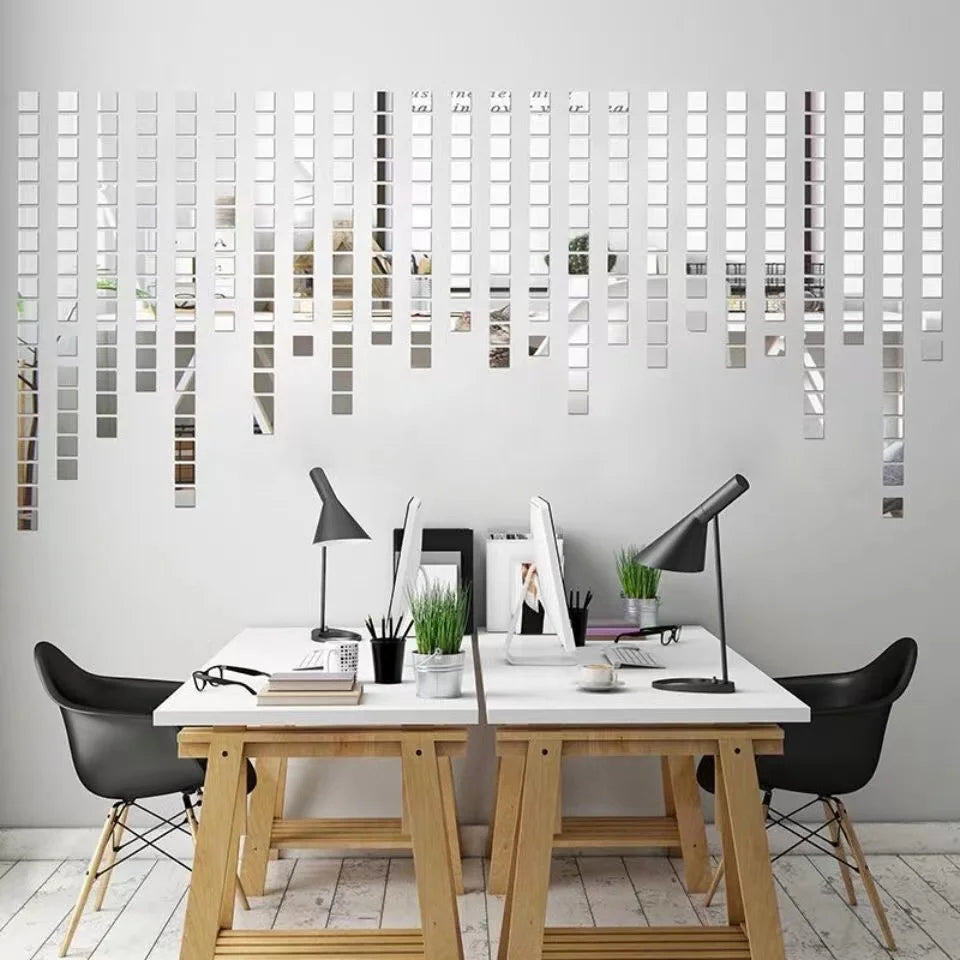 100pcs DIY Mosaic Mirror Wall Stickers Self Adhesive 3D Acrylic Square Wall Decals Tiles Background Home Decor 2x2cm 3x3cm 4x4cm