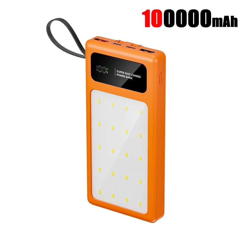 High Capacity Portable Power Bank - Fast Charging USB-C Travel Battery Orange 100000mAh Tidesmit