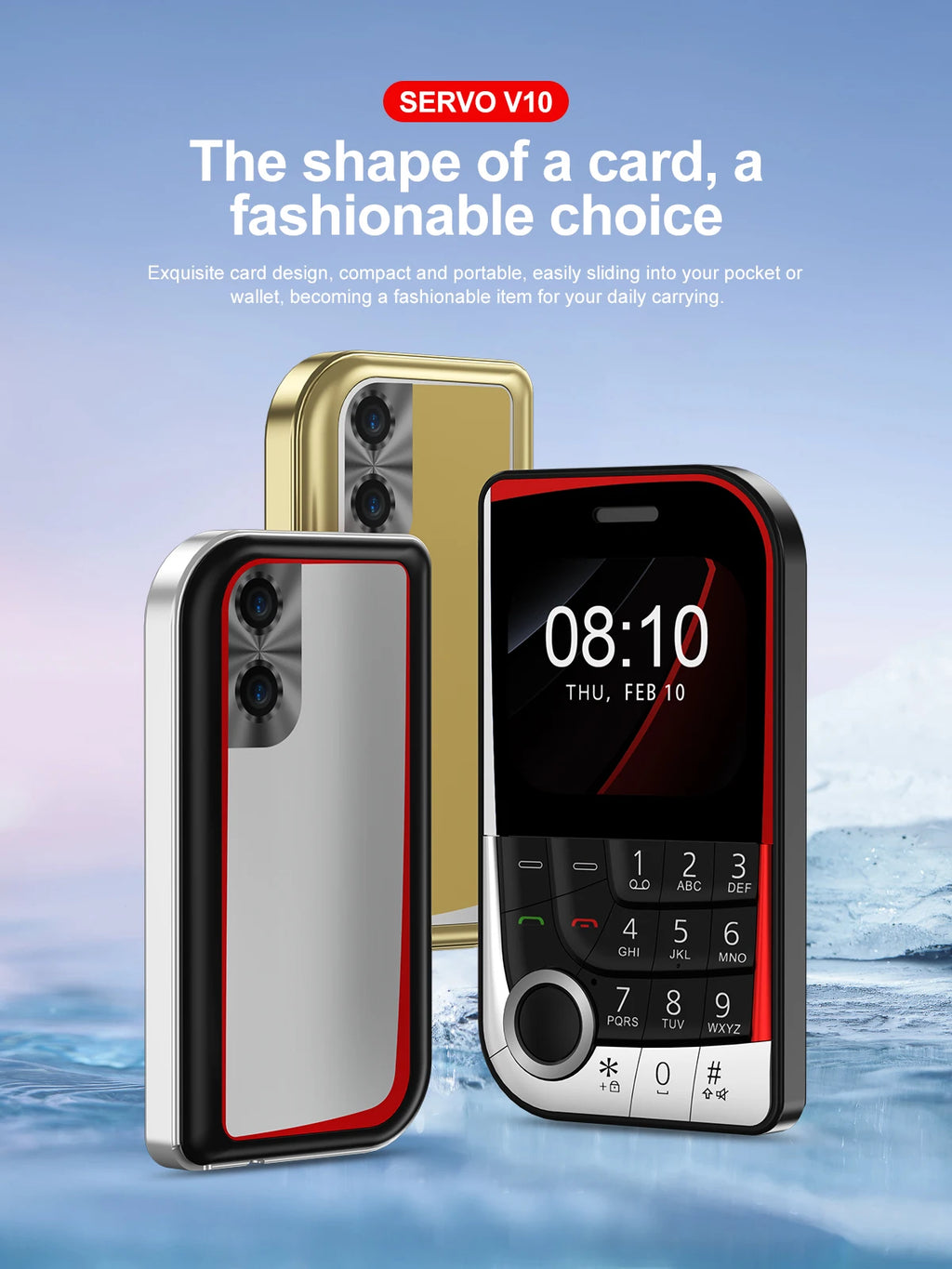 SERVO V10 Card Phone 2.01" Display 2G GSM Dual SIM Standby MP3/MP4 Magic Voice Speed Dial Torch Button Small Cellular Telephones