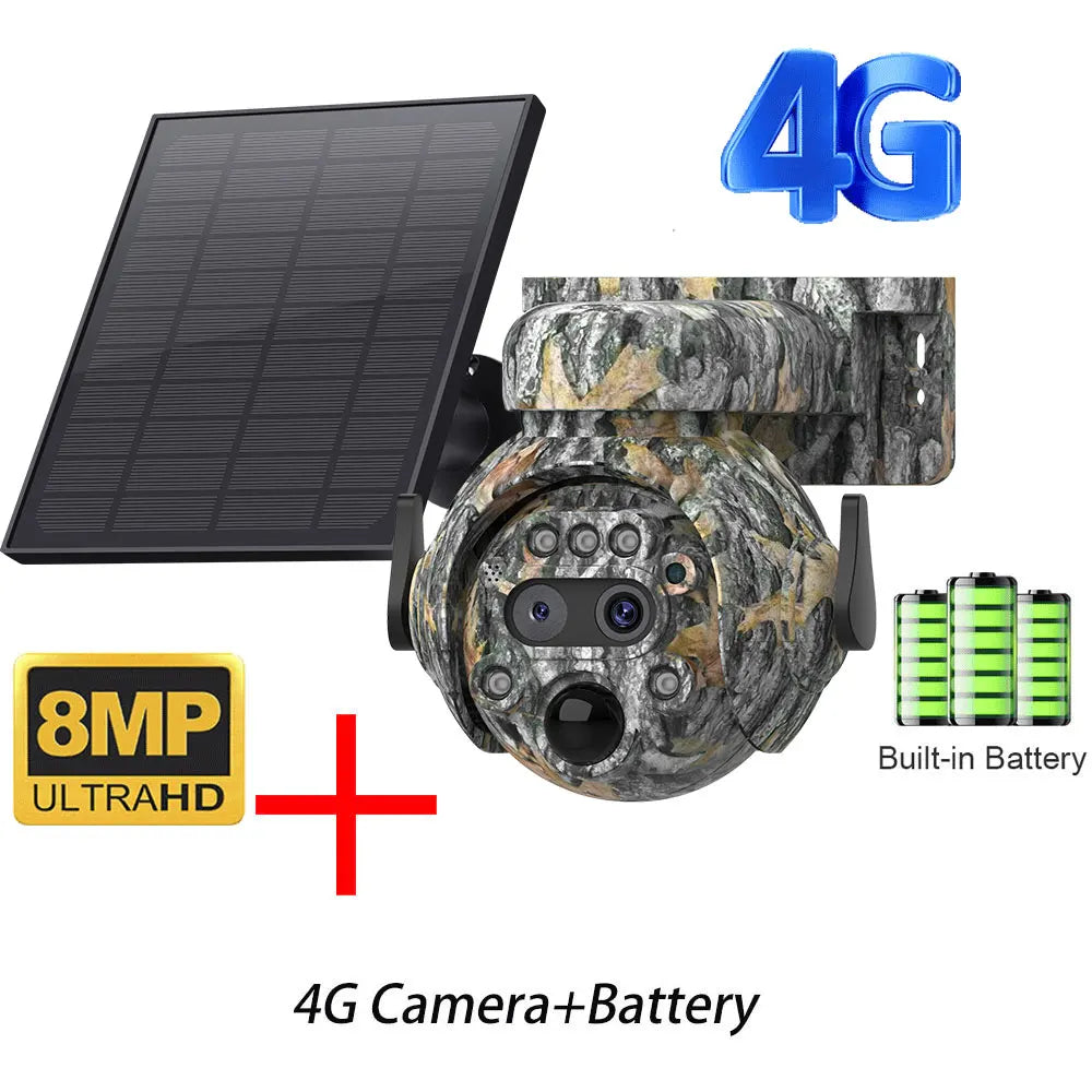 INQMEGA 8MP Solar Powered Camera 4K 4G / WIFI Solar Camera Solar Panel  Security PIR Human Detection Cam in Forest