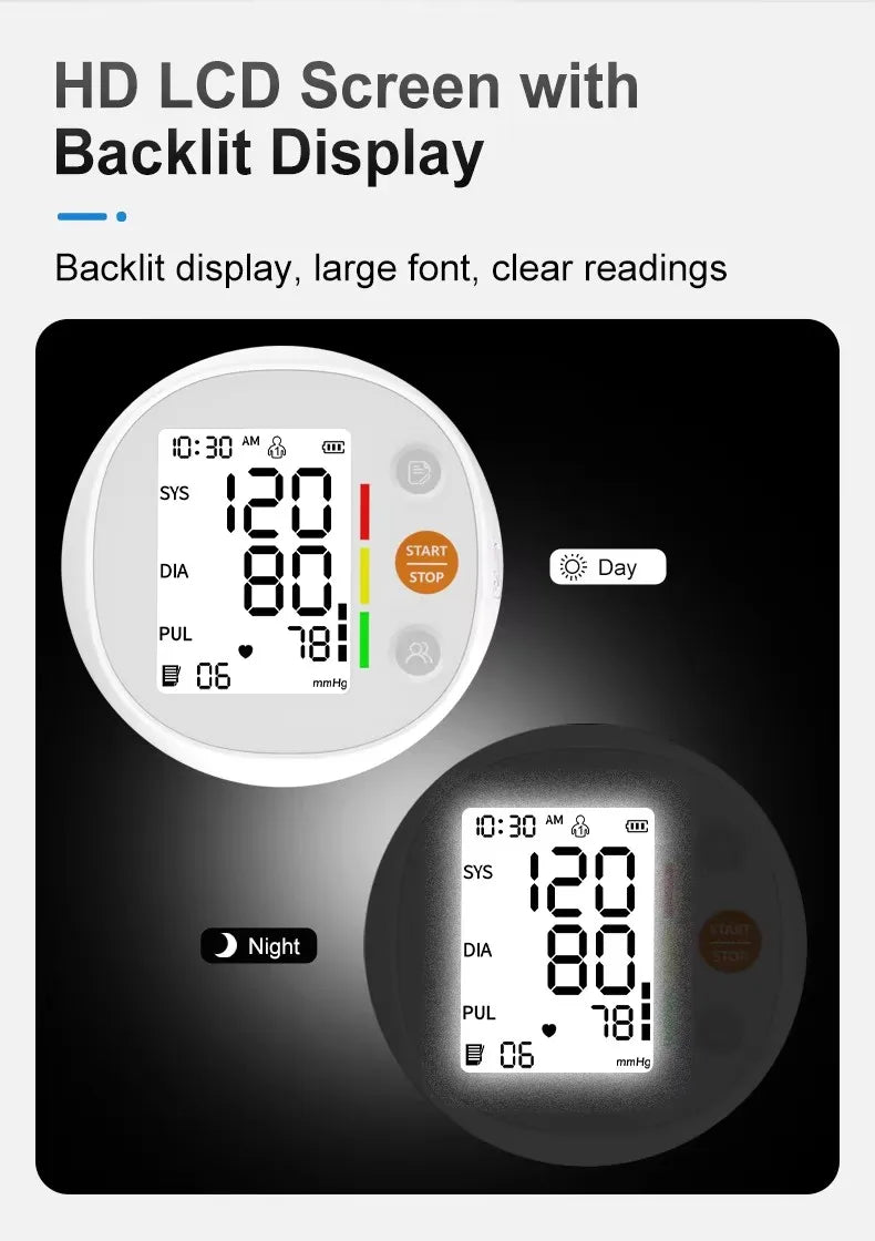 Round Upper Arm Blood Pressure Monitor Automatic Accurate Digital Medical BP Meter Sphygmomanometer for Elderly Home Use