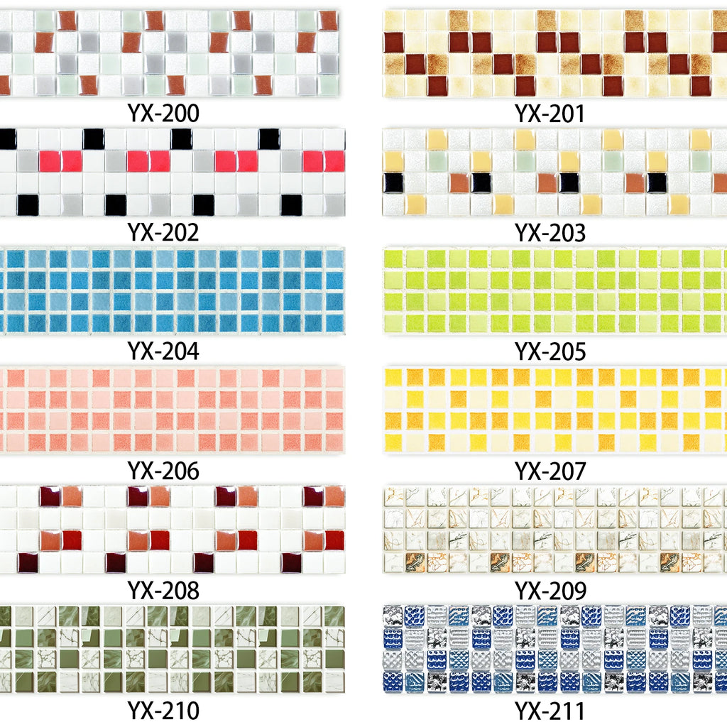 26 Styles 2D Mosaic Tiles Wall Sticker Waist Line Skirting Strip Peel & Stick Bathroom Kitchen Backsplash Home Decor Wall Decals