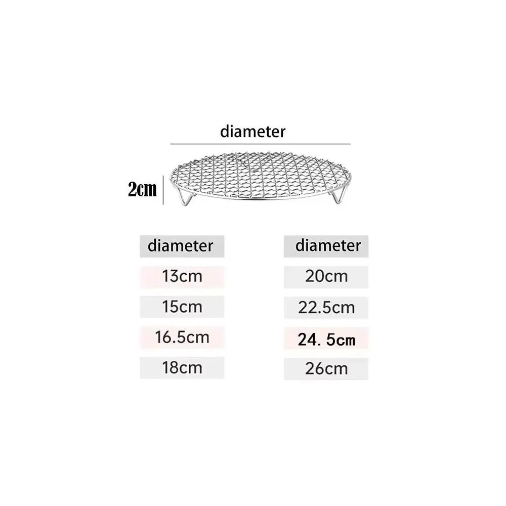 Portable Round Air Fryer Rack Stainless Steel Stackable Grid Grill with Foot Cooling Rack Home Kitchen Oven Steamer Cooker