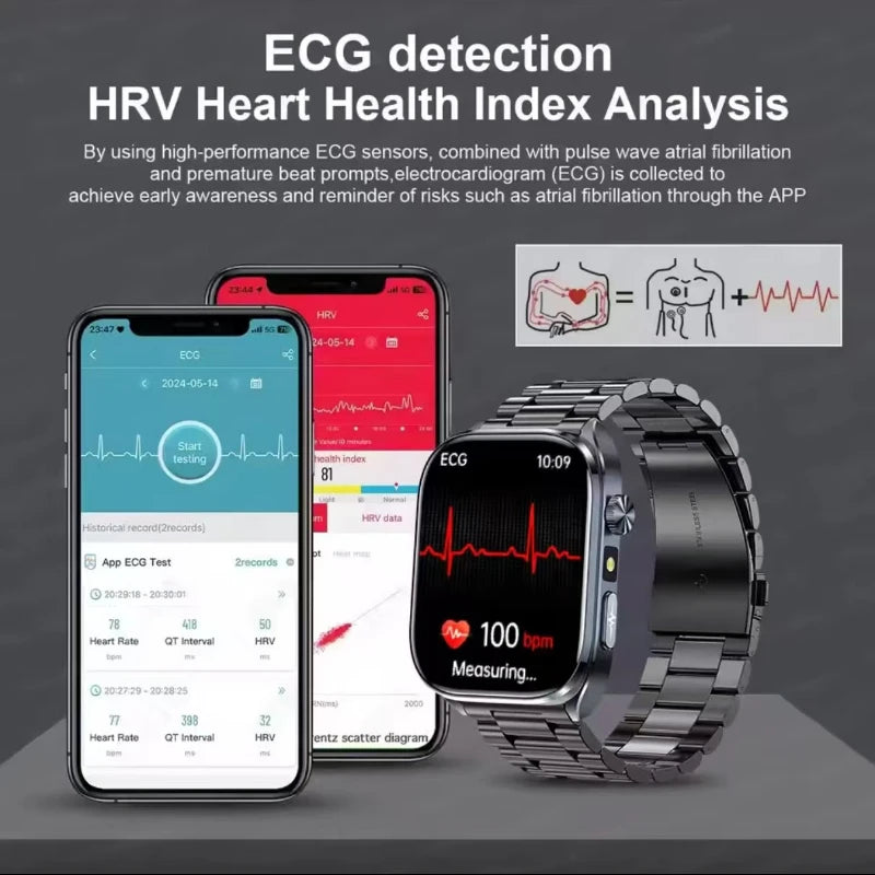 2026 New Accurate ECG Smart Watch Heart Health Analysis Blood analysis Blood Lipid Blood Pressure BT call Smart Watches For Men