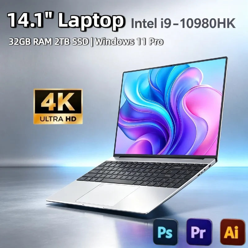 14.1 Inch Intel Core i9 10980HK Windows 11 Pro Laptop 32GB DDR4 2TB SSD Gaming Office PC Gamer Portable Notebook Computer