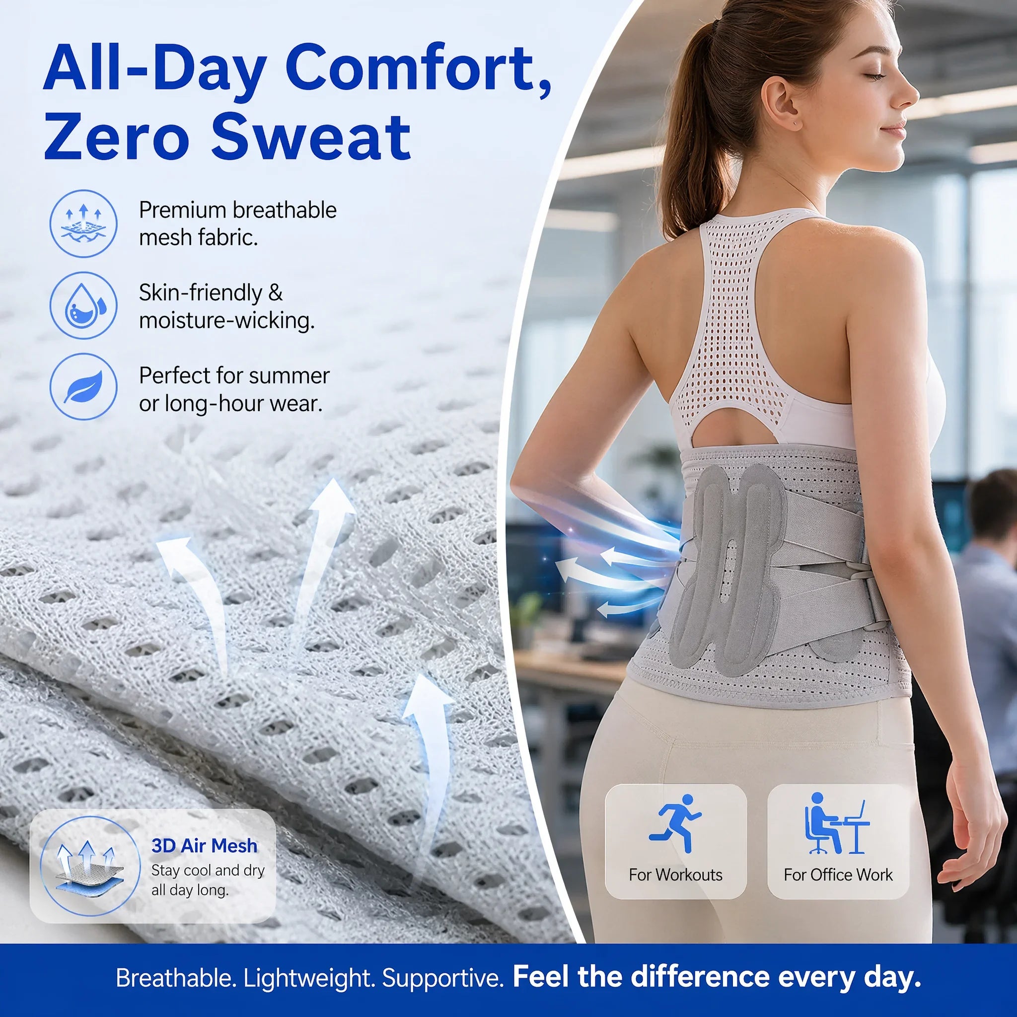 Back Brace Support Belt-Lumbar for Back Pain,Sciatica,Scoliosis,Herniated Disc Adjustable Straps-Lower with 3 Pads for Men&Women