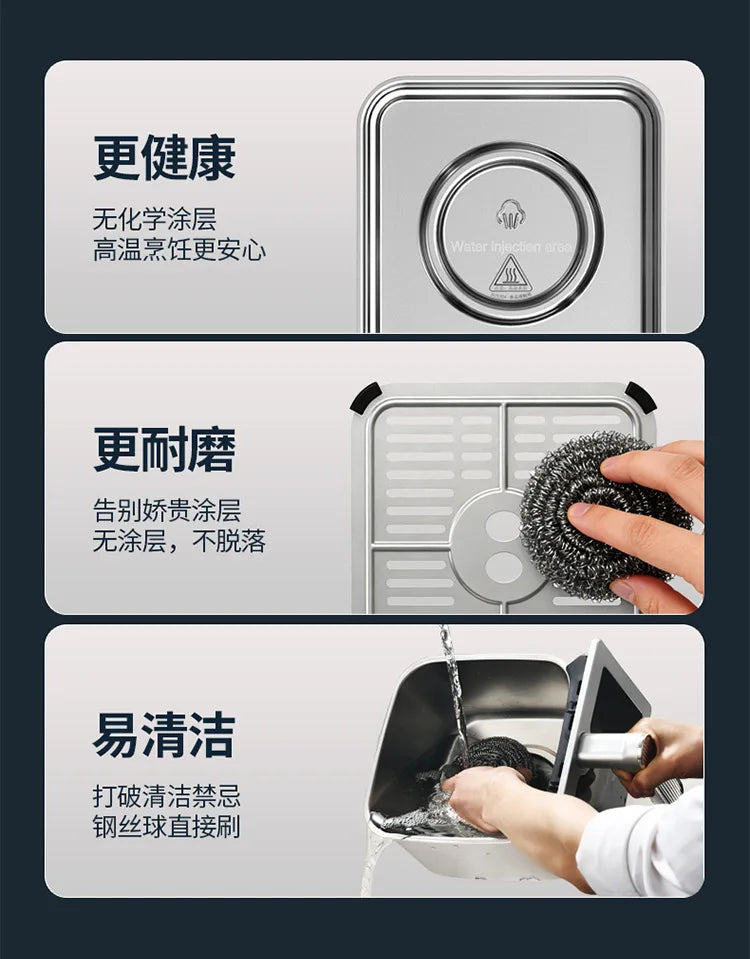 Household 0‑Coating Stainless Steel Air Fryer Dual‑Heat‑Source Visible Large Capacity Oil‑Free Electric Cooking Fryer