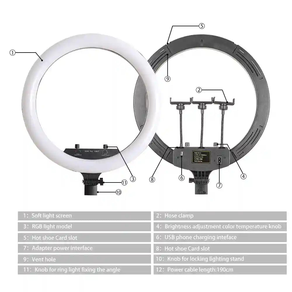 18 Inch RGB LED Ring Light with Tripod - Dimmable Studio Lighting Tidesmit
