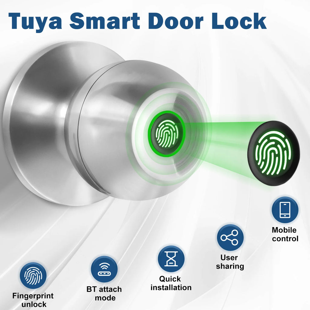 Tuya Smart Door Lock Fingerprint Biometric Spherical Lock Smart Home Devices Security Protection Automation Residential