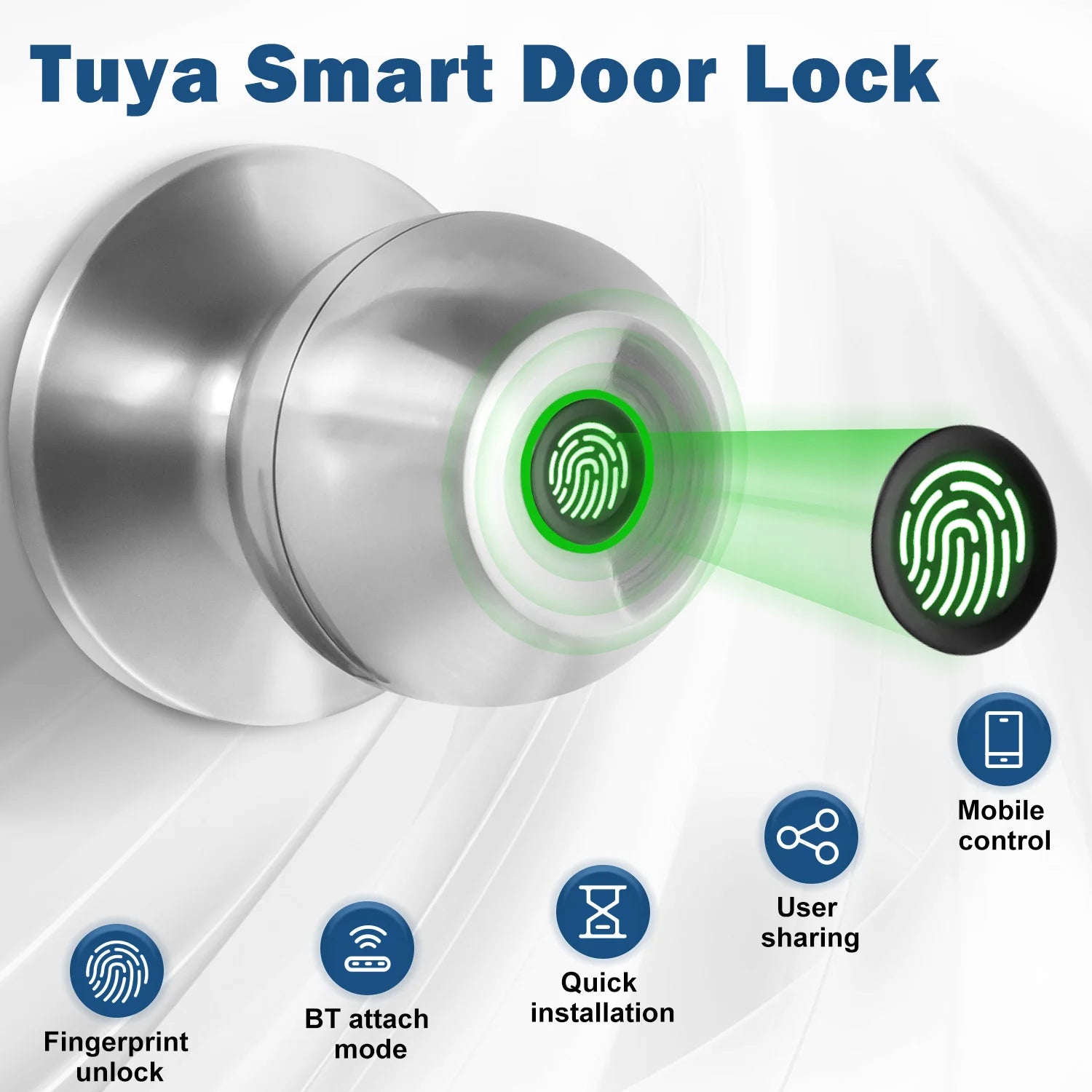 Tuya Smart Door Lock Fingerprint Biometric Spherical Lock Smart Home Devices Security Protection Automation Residential