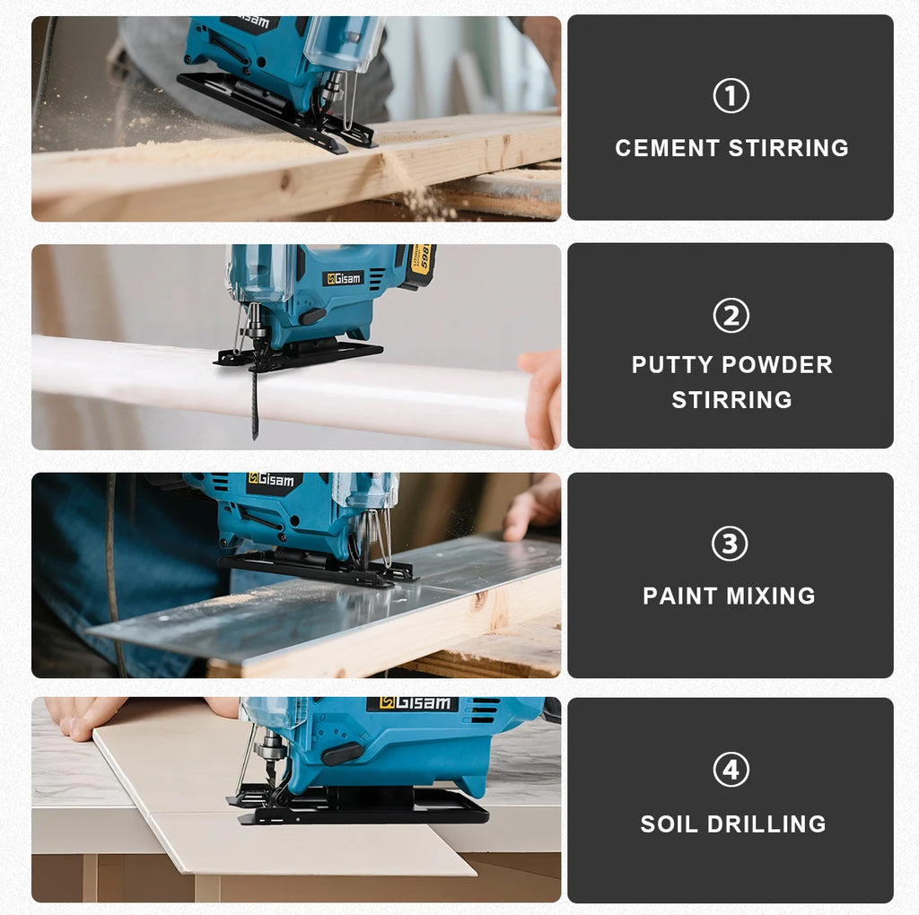 Gisam 26mm 3500RPM Brushless Electric Jig Saw Multi-Function Stepless Speed Woodworking Power Tool For Makita 18V Battery pin