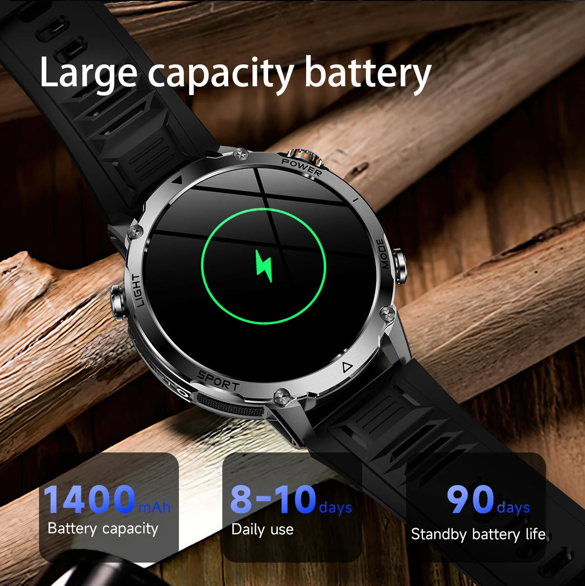LIGE TANK Ultra Military Smart Watch 1400mAh Battery 10ATM Waterproof Heart Rate LED Flashlight Sports Bracelet Men Smartwatch