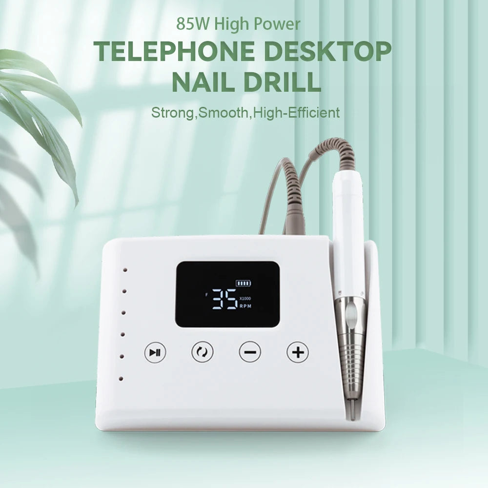 Brushless 35000RPM Portable 2-in-1 Electric Desktop Nail Drill Machine Drilling Manicure Nail Polisher 85w Powerful with Bit Set