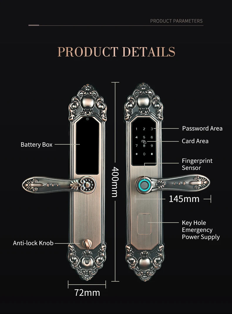 Competitive Price OEM&ODM TT Fingerprint Password Gold Handle Smart Door Handel Lock D30zm