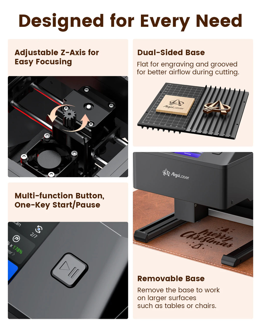 AlgoLaser 3W 5W 10W Portable Desktop DIY Woodworking Tools Laser Engraver Cutter Machine 3.5"Touchscreen Handwriting/Draw Portable For DIY Gift Making 100x100mm Work Area Plug & Play Design