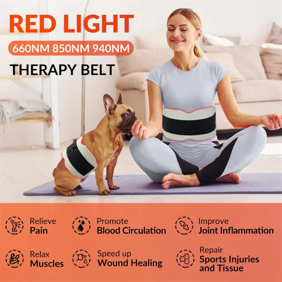 ZJKC 660nm 850nm 940nm Red Light Therapy Belt Near Infrared Phototherapy Wrap 450pcs LED Heating Pad for Full Body Pain Relief