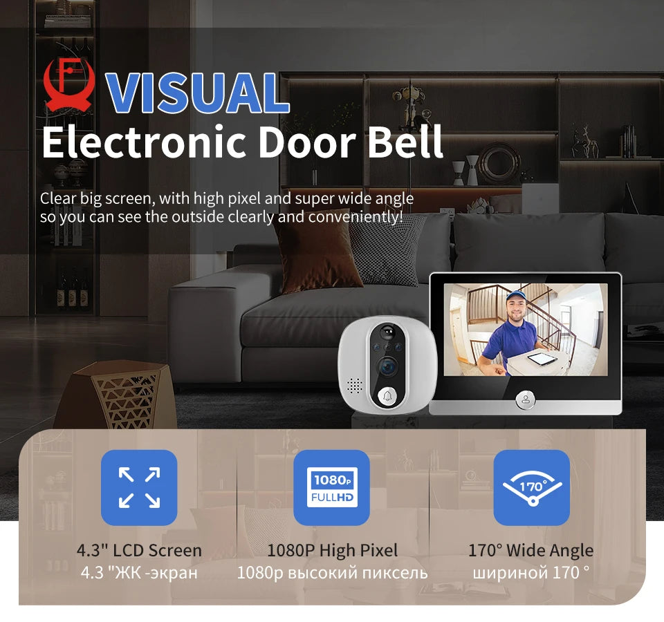 Tuya 1080P WiFi Door Bell Camera Google Alexa Smart Life Video Peephole PIR Motion Detector Digital Door Viewer with Intercom