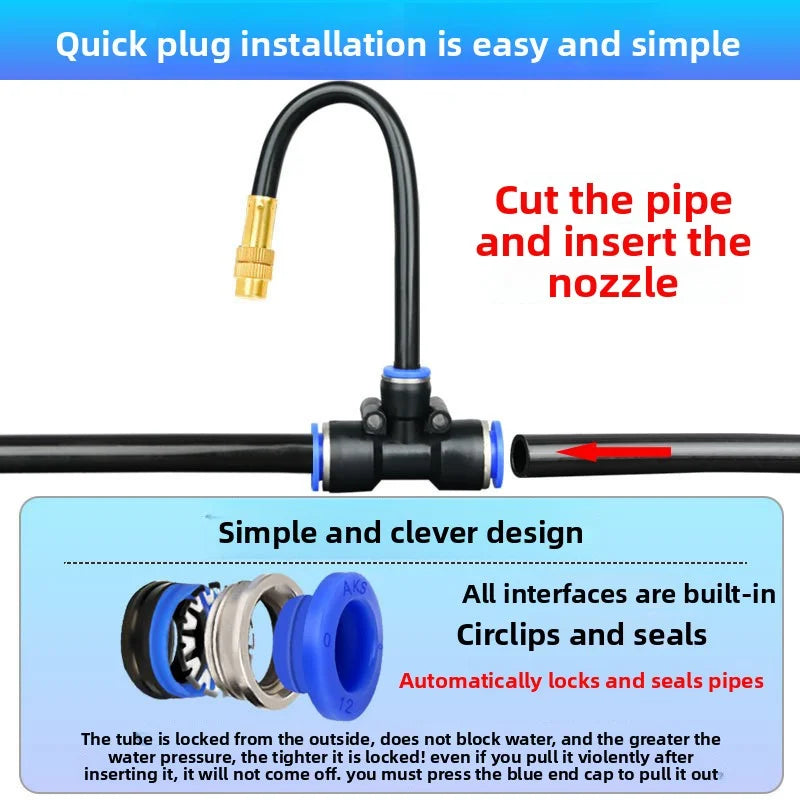 PE Pipe Automatic Irrigation Sprinkler Kit Rotating Copper Nozzle 8mm Hose For Garden Plant Fogging Watering Irrigation