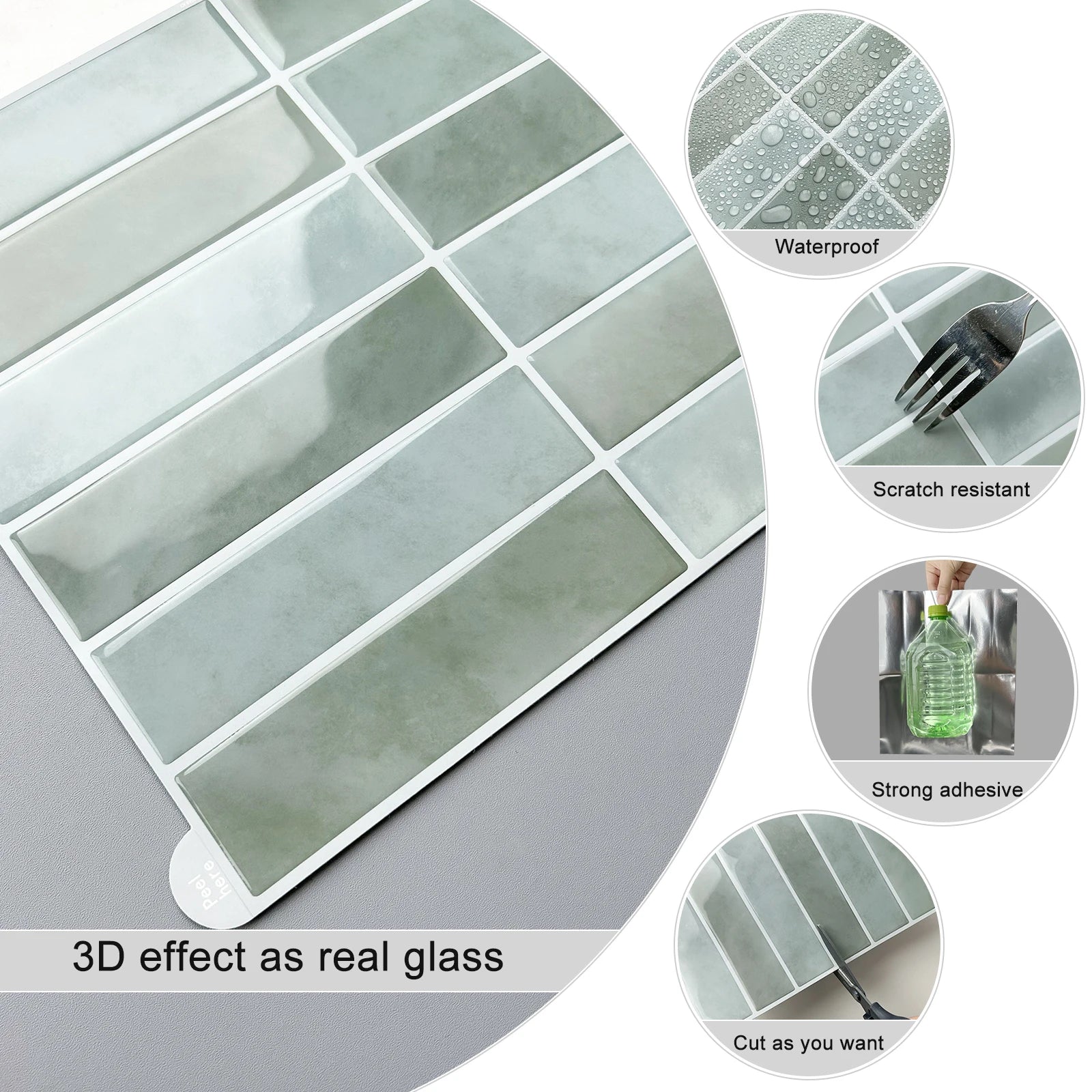 1/3pcs Square Wall Tile Sticker Mosaic Tile Decal Peel&Stick Backsplash Vinly Wallpaper Easy to Install for Apartment Renovation