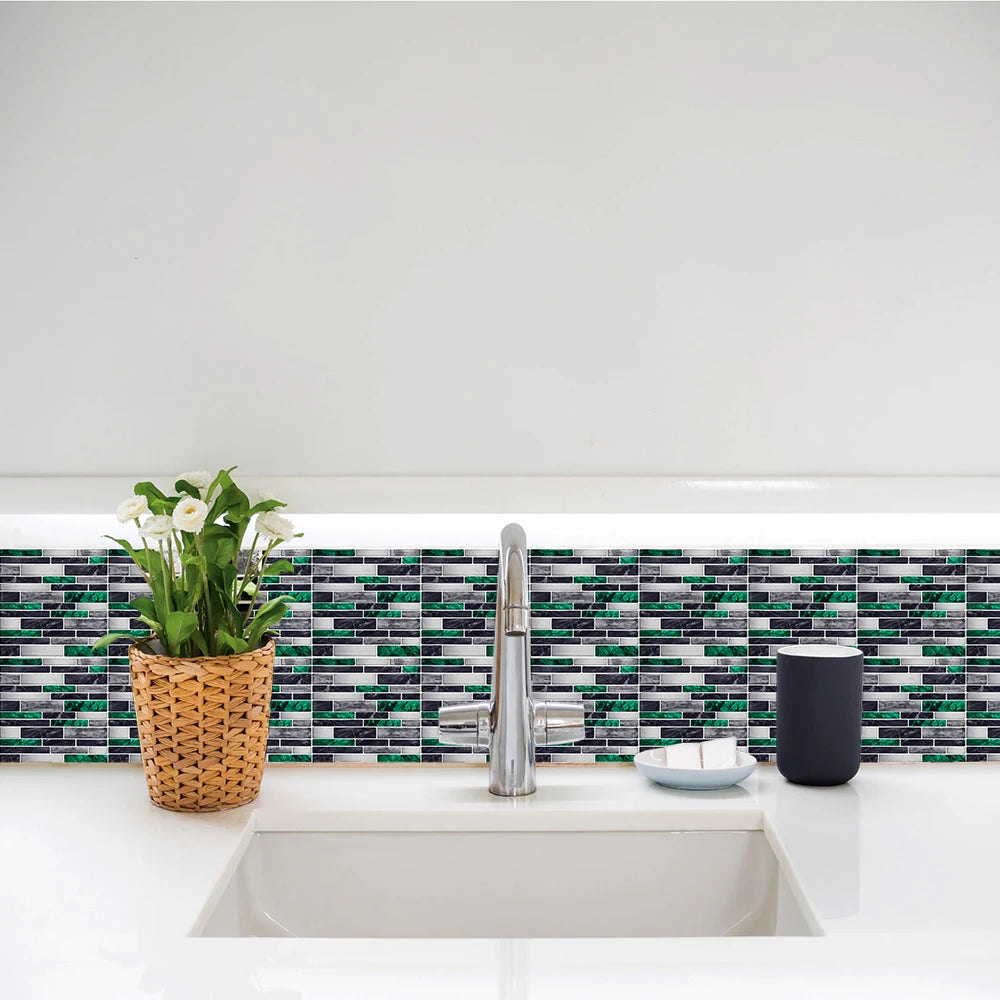 10pcs/set Flat Marble Mosaic Tiles Sticker Transfers Covers For Kitchen Bathroom Tables Peel & Stick Waterproof Art Wall Decals