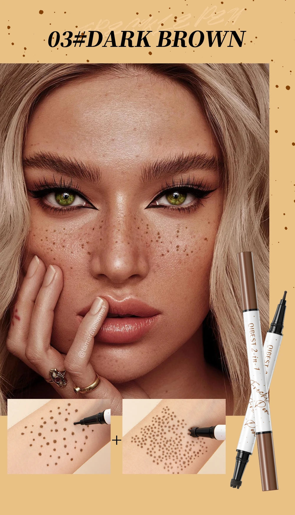 Tidesmit QIBEST double-end freckle stamp pen for natural brown faux freckle makeup waterproof face cosmetic detail view