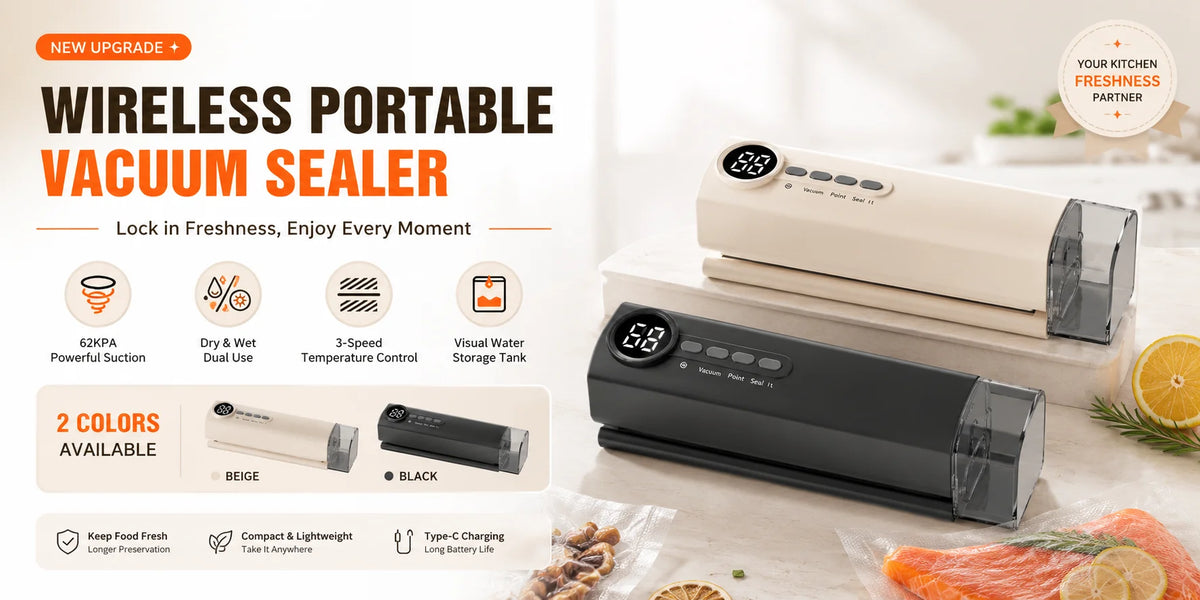 Cordless Rechargeable Vacuum Sealer Machine-90W Strong Suction ≥-62kPa, Fully Automatic Food Sealer for Dry/Moist Food