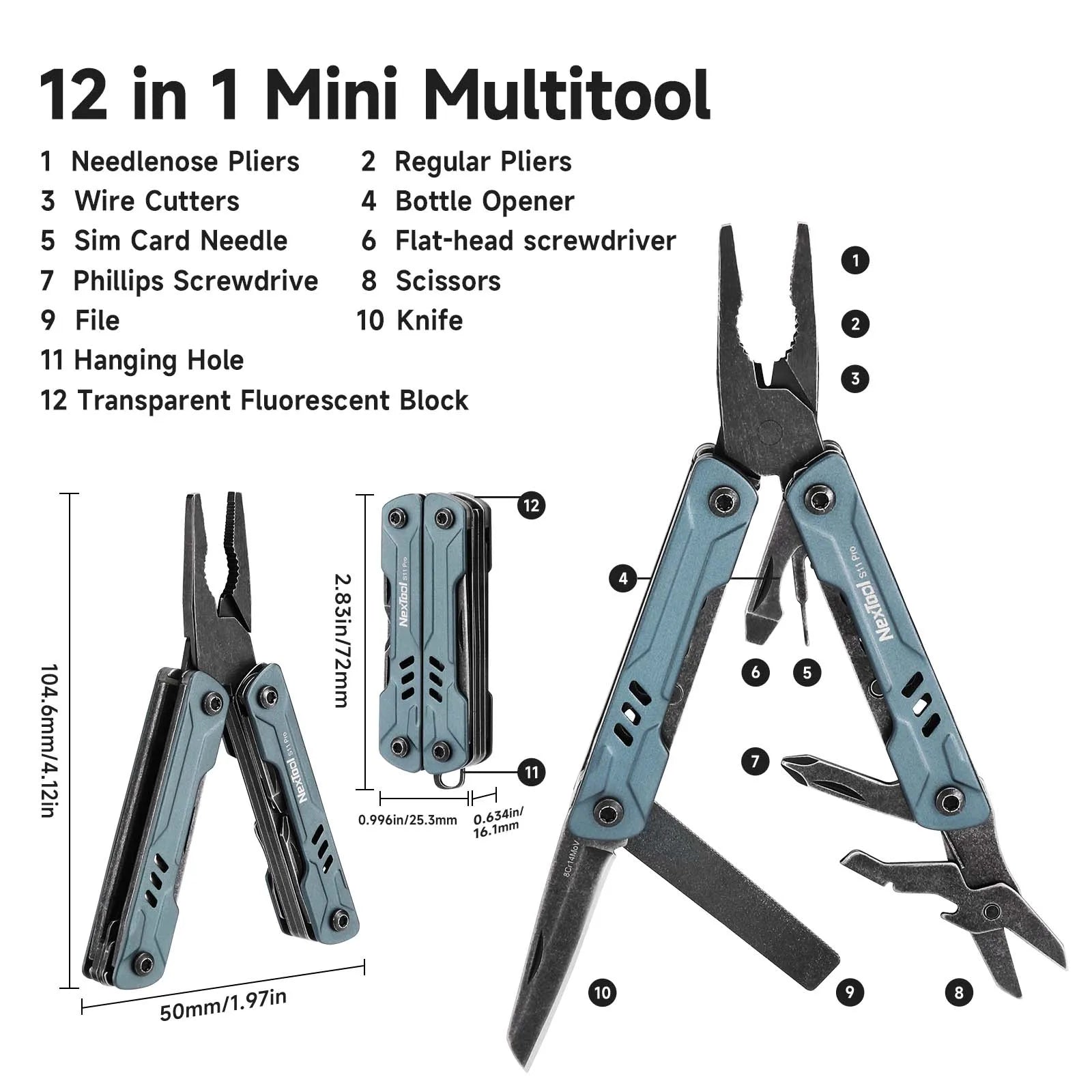 NexTool S11 Pro Mini Sailor Pliers 12-In-1 Multi Tool Pocket Knife Folding Tools Wire Cutters EDC Card Pin Screwdriver Scissors