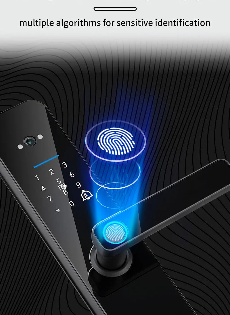 New Biometric Digital Electronic Smart Door Lock With Camera Fingerprint Tuya Wifi Smart Card Password Key Unlock