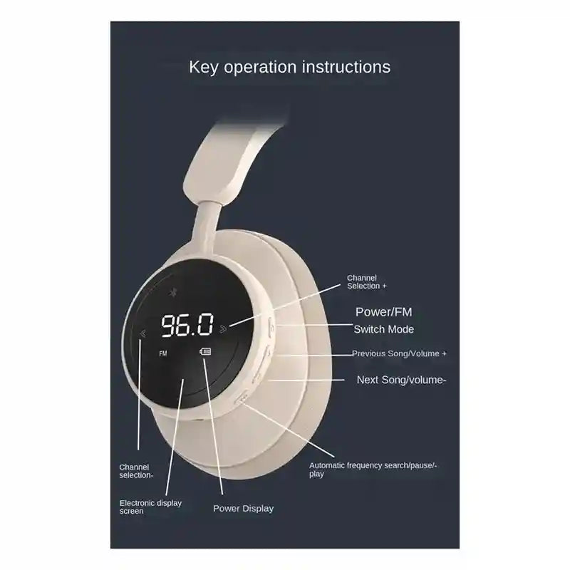 Wireless Over-Ear Headphones - Khaki Foldable Bluetooth Audio Tidesmit