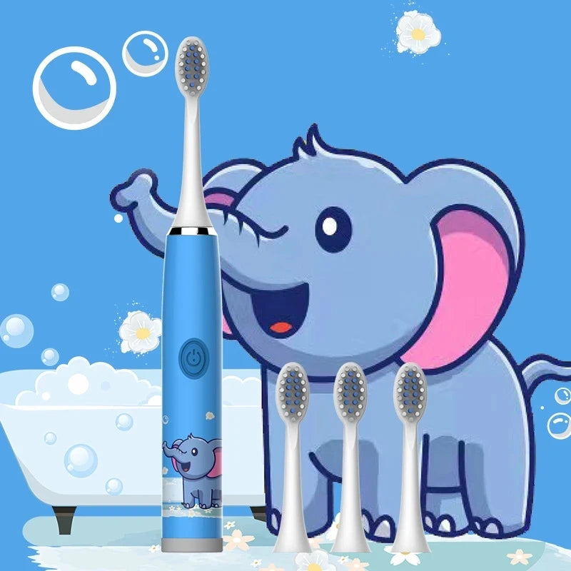 USB Sonic Child Electric Toothbrush Rechargeable Colorful Cartoon Brush Kids Automatic IPX7 Waterproof With Replacement Heads