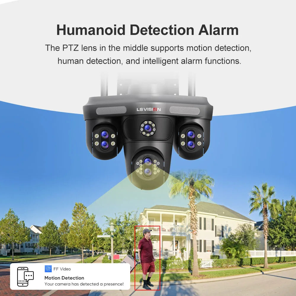 LS VISION 35MP WiFi IP Camera 7 Lens 10X Zoom Outdoor 3PTZ 360° Surveillance Security Camera Smart Home Ai Tracking CCTV Cam