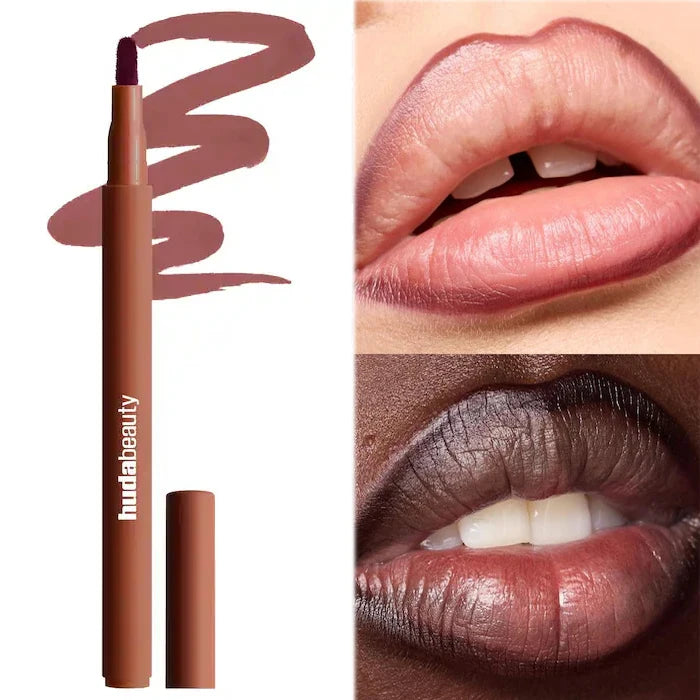 Hydrating lip and cheek stick in matte mauve, featuring a precise pen applicator and natural blended swatch effect.