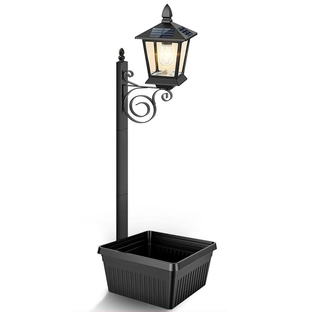 2 In 1 Outdoor Flower Pots Light with Planter Freestanding Planters Lamp Decorative Solar Lamp for Outside/Front Door/Yard/Lawn