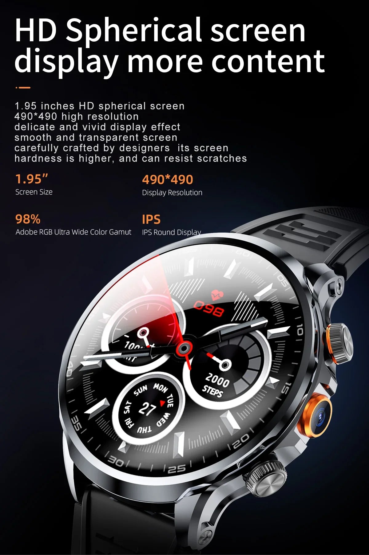 Smart Watch With 1.95 inch IPS 1100mah Battery 128GB ROM 500W Camera GPS WIFI Heart Rate APP Download Smartwatch Android 9.0