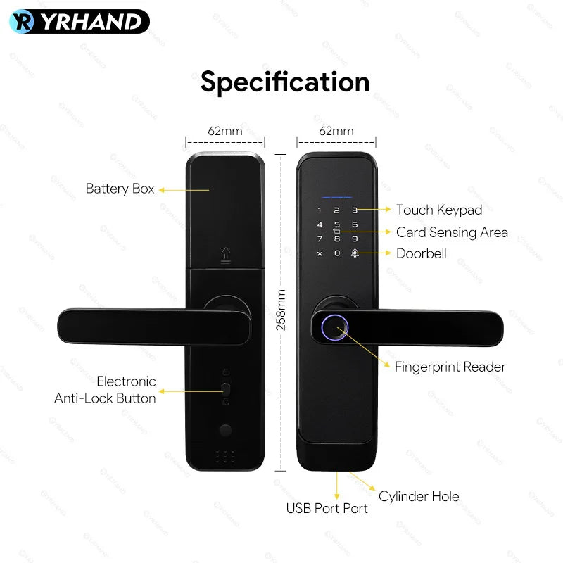 Fingerprint Lock Waterproof Wifi Remote Control Bluetooth TTLock App Card Digital Code Keyless Electronic Smart Door Lock