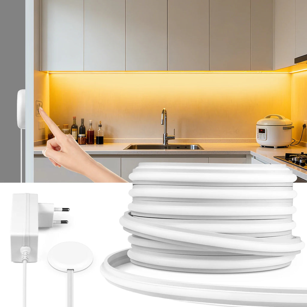 24V COB LED Neon Light Strip No Dark Spot Waterproof  Flexible Silicone Rope Light With Touch Dimmer Switch For Home Wall Decor