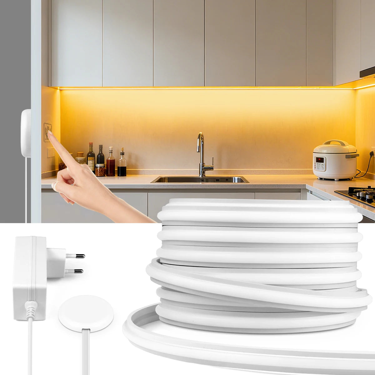 24V COB LED Neon Light Strip No Dark Spot Waterproof  Flexible Silicone Rope Light With Touch Dimmer Switch For Home Wall Decor