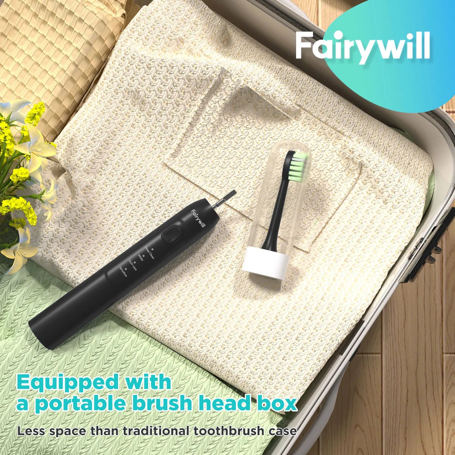 Fairywill Electric Sonic Toothbrush FW-Y05 USB Charge Rechargeable Adult Waterproof Electronic Tooth Brushes Replacement Heads