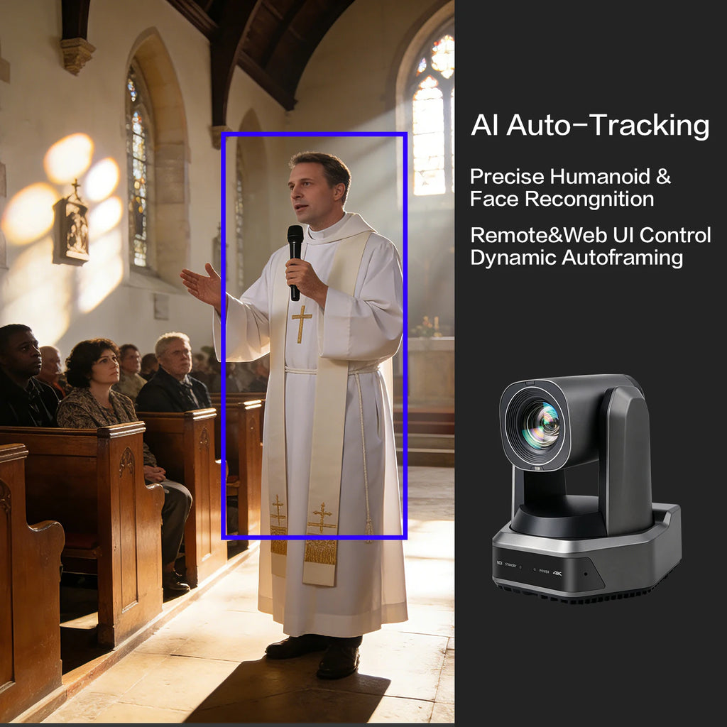 Runpu 4K 60fps NDI PTZ Camera 20x 30x Optical Zoom IP LIve Streaming PTZ Camera AI Auto-Tracking 3G-SDI LAN USB PoE for Church