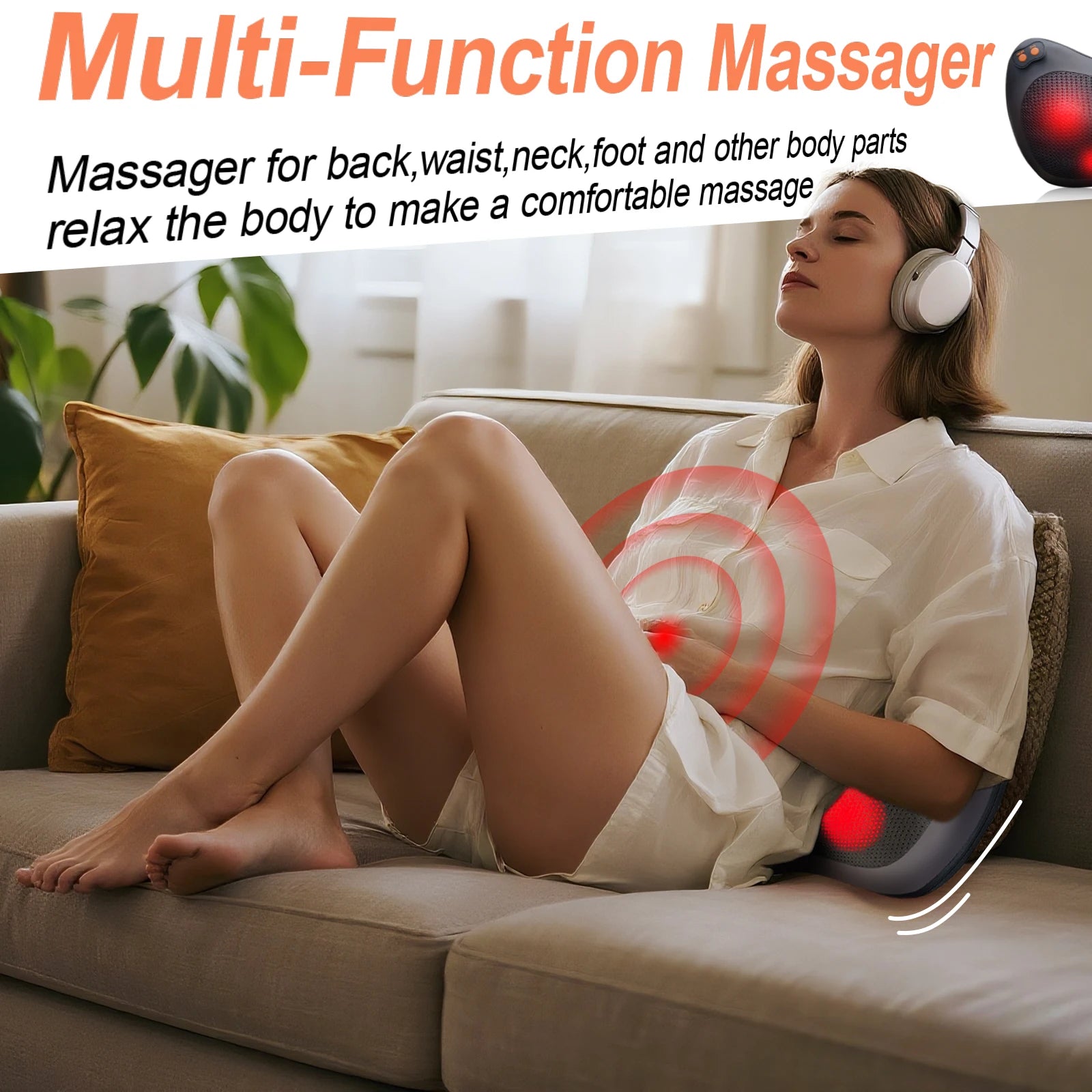 Electric Neck and Back Massager with Heat Therapy - Deep Tissue Relief Massage Cushion Tidesmit