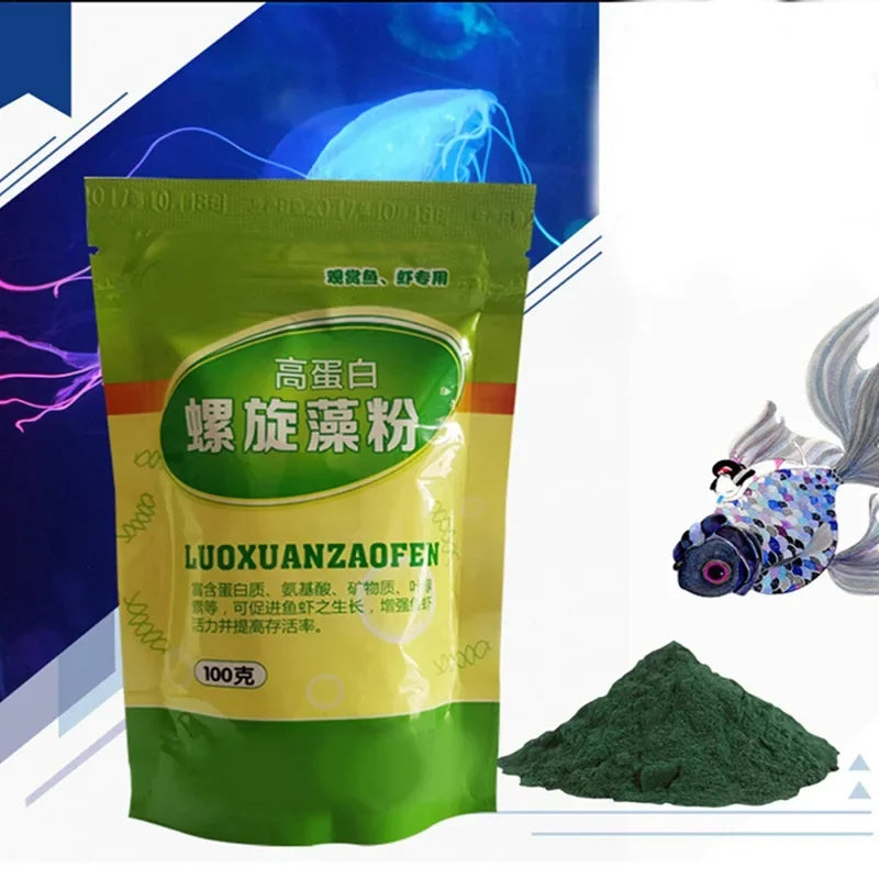 Tidesmit Spirulina powder fish and shrimp supplement for healthy aquatic nutrition and optimal growth.