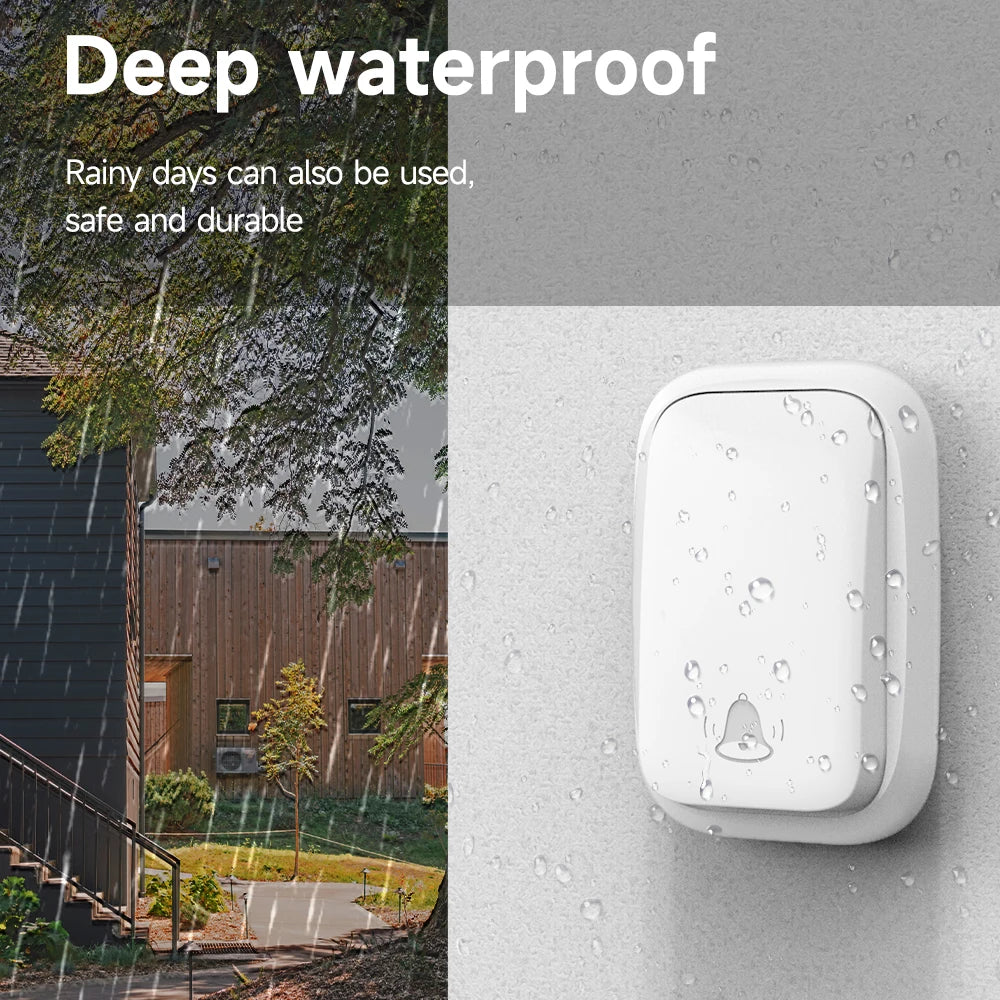 Wireless Doorbell 38-Chime 90db  Self-Generating Power Waterproof Remote Modern Design Kinetic Energy Door Bell EU US UK Plug