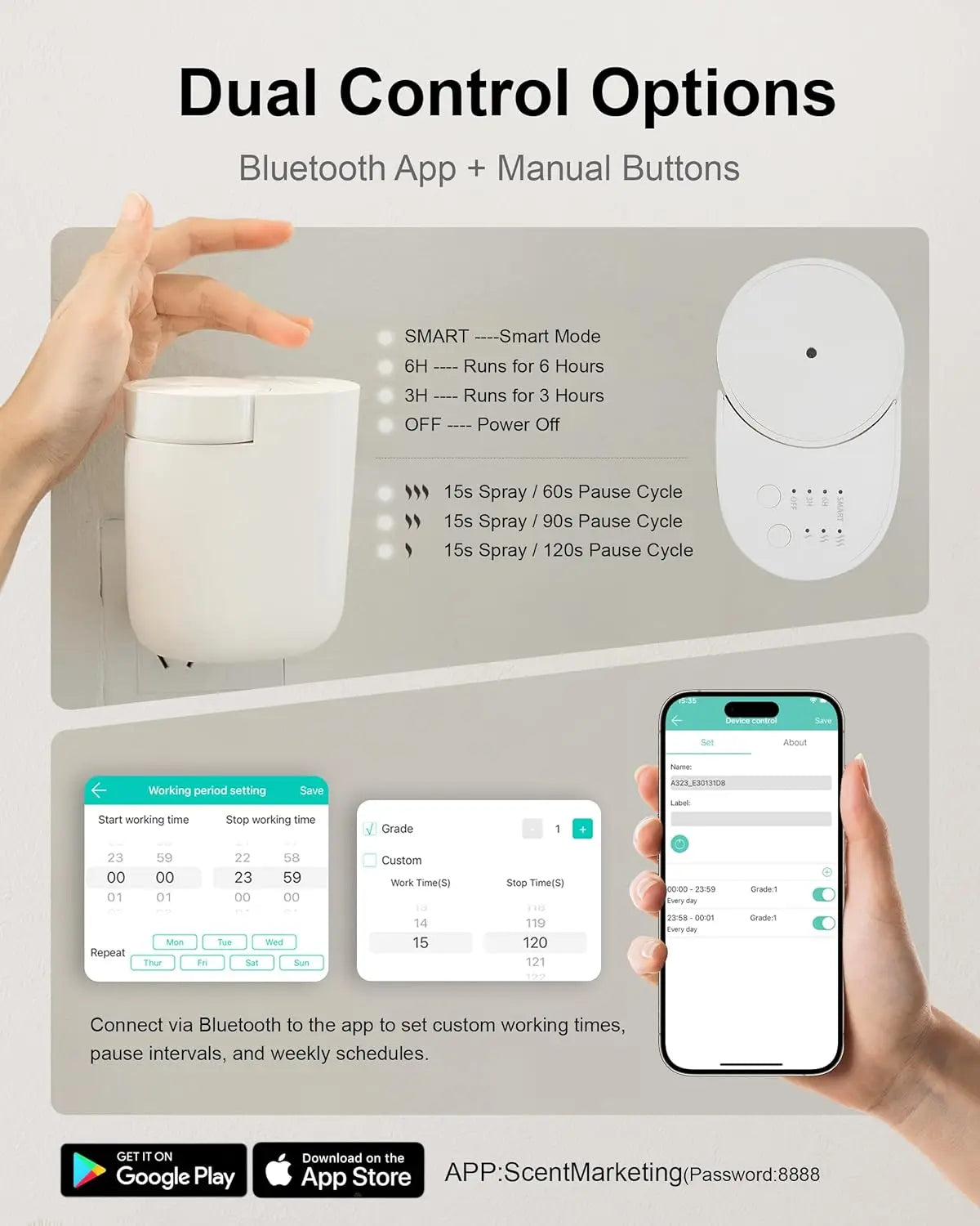 Plug-In Diffuser with Timer Control Scent Intensity Button Bluetooth APP Connectivity Waterless  Diffuser for Home, Hotel,Office