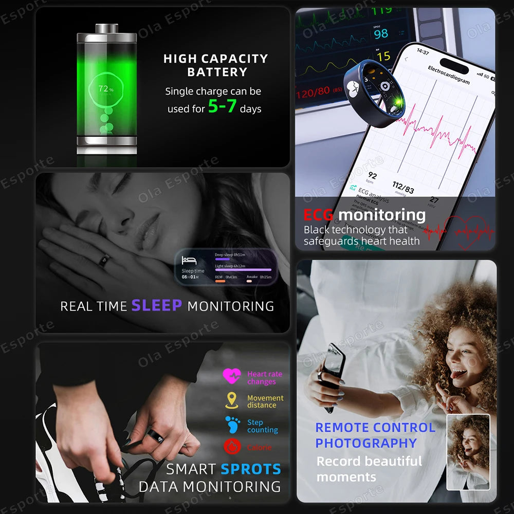 2026 New ECG Detection Smart Ring Blood Pressure,Heart Rate Ring,Body Temperature Monitor Waterproof GPS Tracking Men Women ring Tidesmit