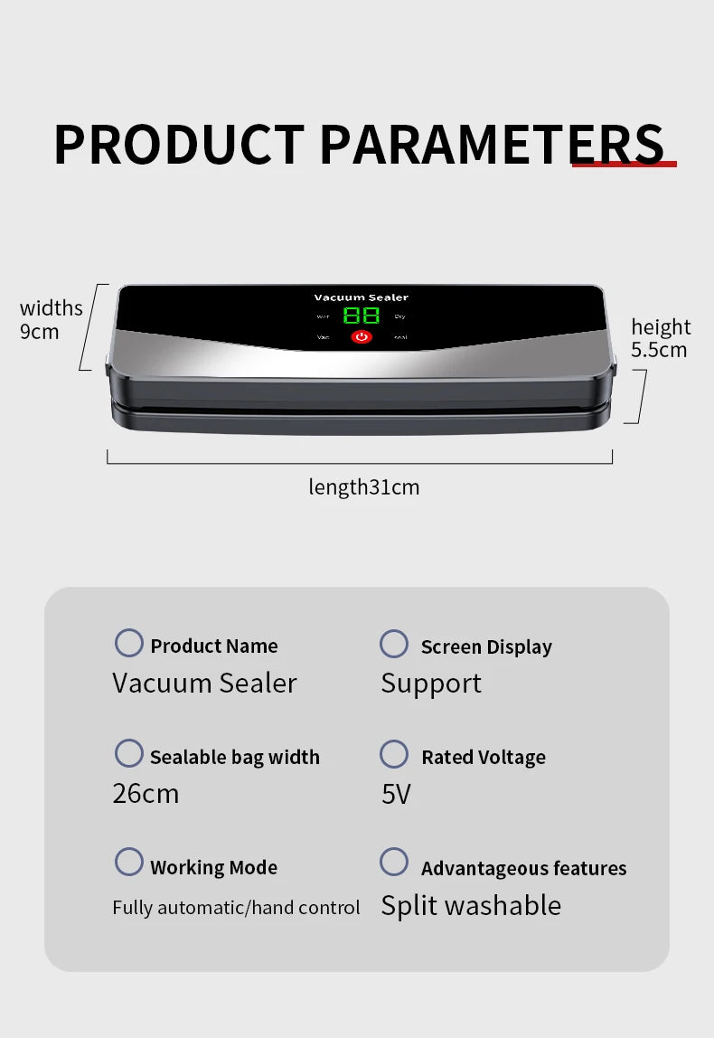 2026 Rechargeable Wireless Portability Vacuum Sealer With Sealing Countdown Display Multi-Pack Vacuum Touch Waterproof Buttons