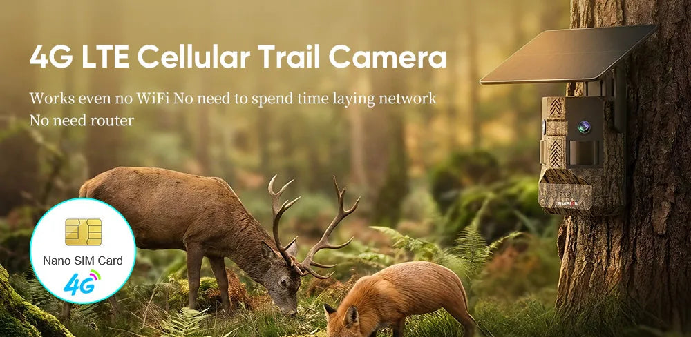 UCON 24MP Outdoor Solar Cellular Trail Camera Wildlife Camera Dual Screen Dual PIR Animal Detection 0.2s Triggered Night Vision